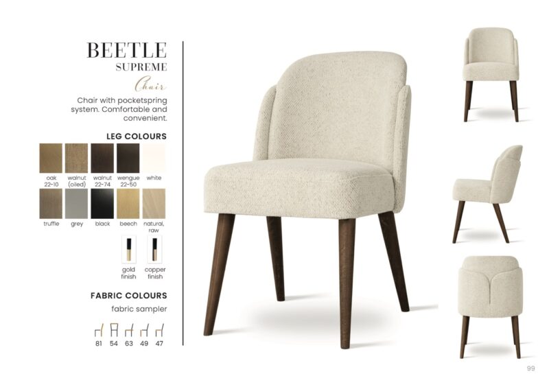 BEETLE SUPREME étkezőszék | táskarugós étkezőszék, választható szövet / lábszín